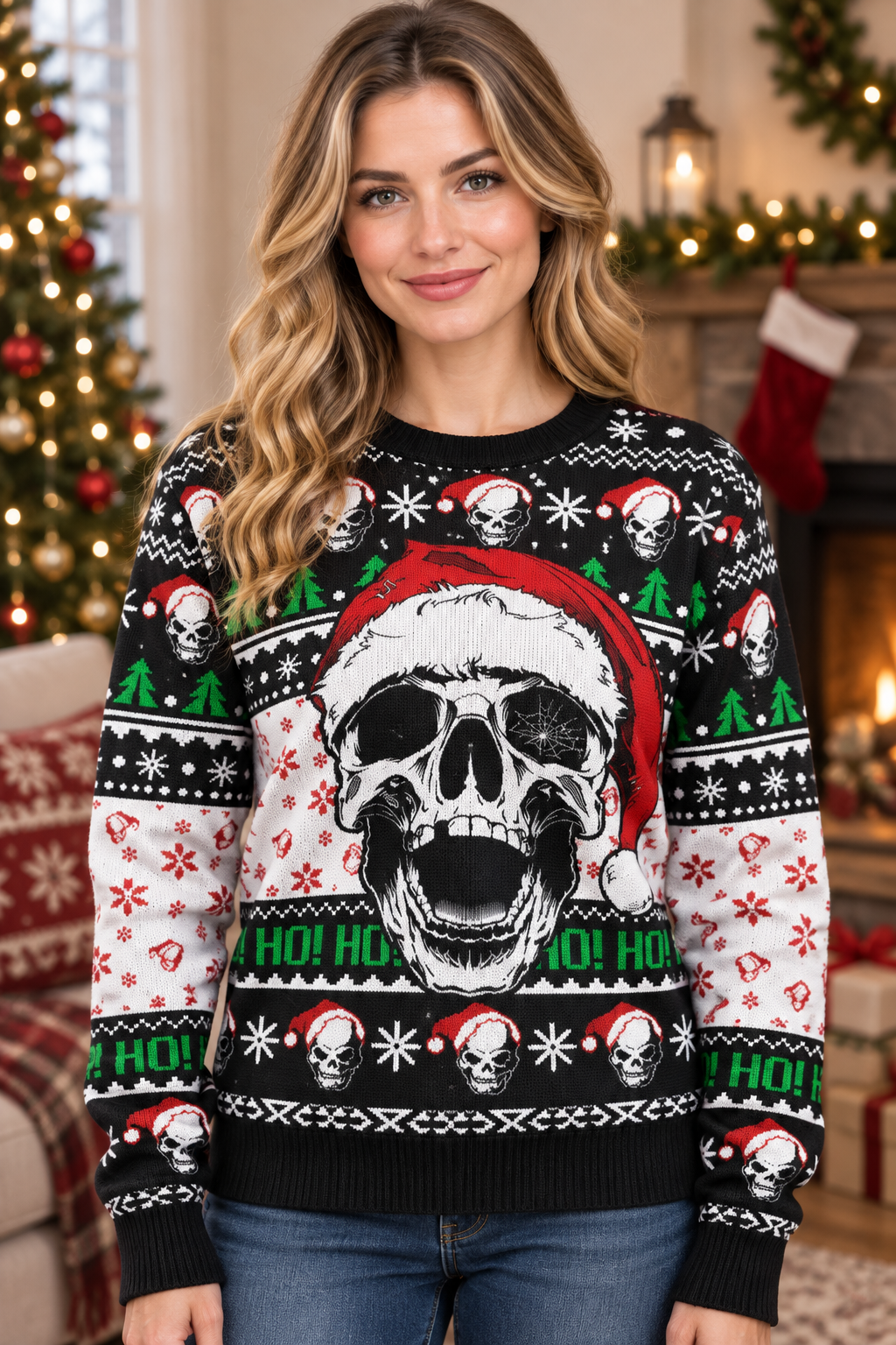 Nữ mặc áo Skull Santa Hohoho