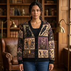 New female mockup wearing the witchy celestial cardigan