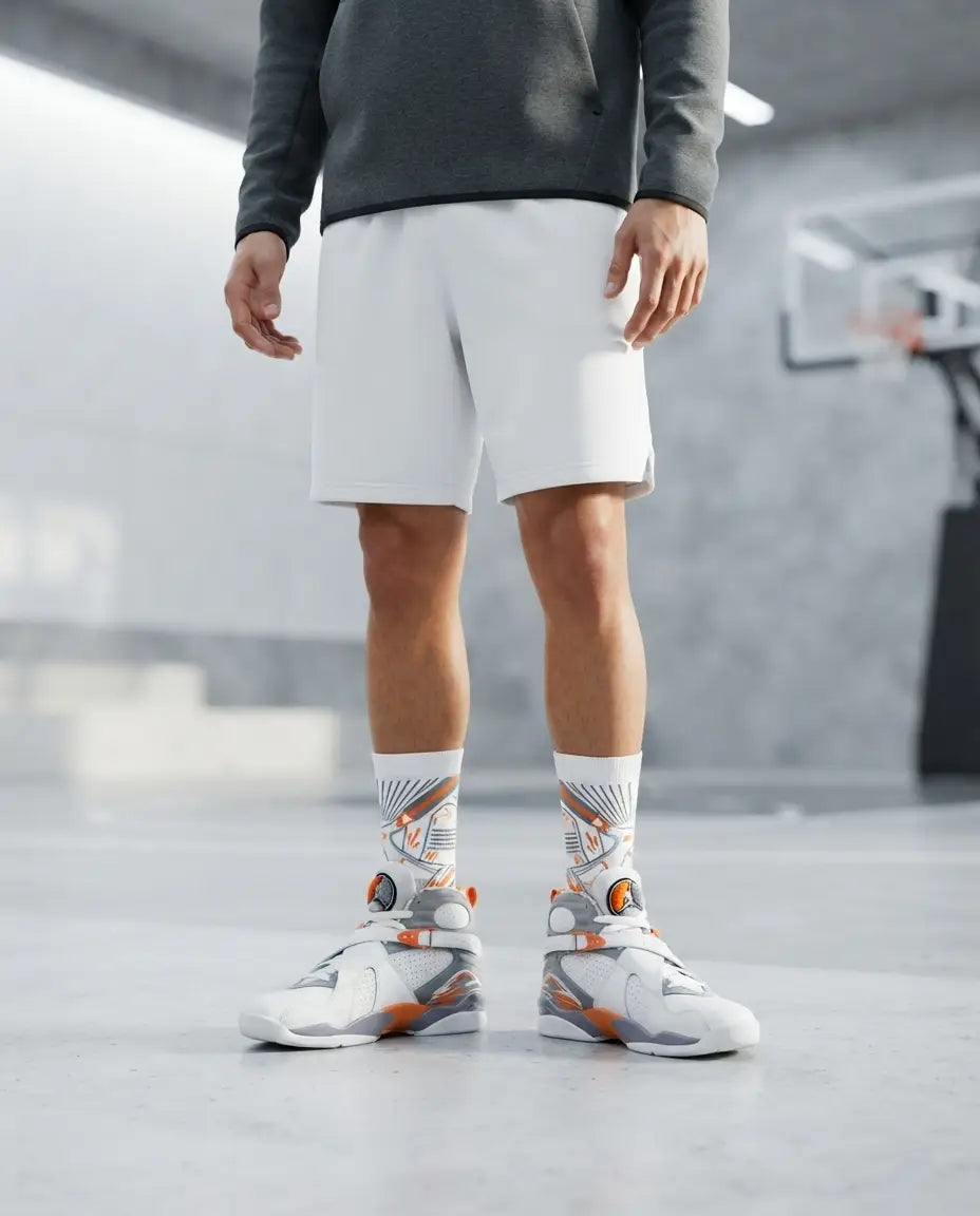Orange Blaze Sneaker Match Socks – Air Jordan 8 Retro Inspired Mid-Cut Crew Socks