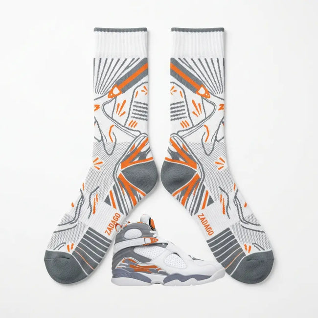 Orange Blaze Sneaker Match Socks – Air Jordan 8 Retro Inspired Mid-Cut Crew Socks Hover Image