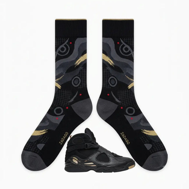 OVO Black Sneaker Match Socks – Air Jordan 8 Retro Inspired Mid-Calf Crew Socks Hover Image