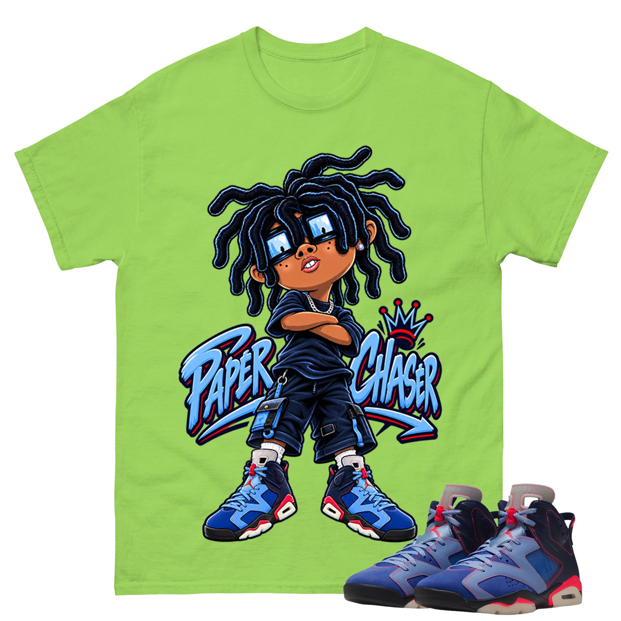 Paper Chaser Shirt To Match Air Jordan 6 x Awake NY Midnight Navy Unisex Cotton Graphic Tee