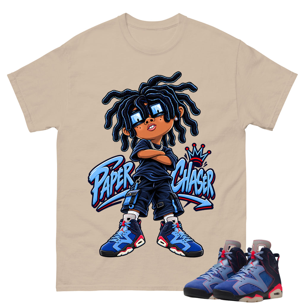 Paper Chaser Shirt To Match Air Jordan 6 x Awake NY Midnight Navy Unisex Cotton Graphic Tee