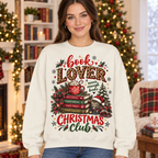 Replacement female model wearing the Book Lover Christmas Club sweatshirt