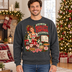 Replacement male mockup wearing the Holiday Snack Quality Control sweatshirt