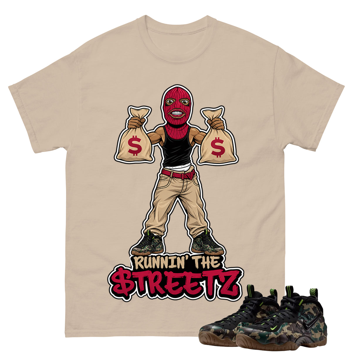 Runnin The Street Shirt To Match Air Foamposite Pro Black Camo Unisex Cotton Graphic Tee