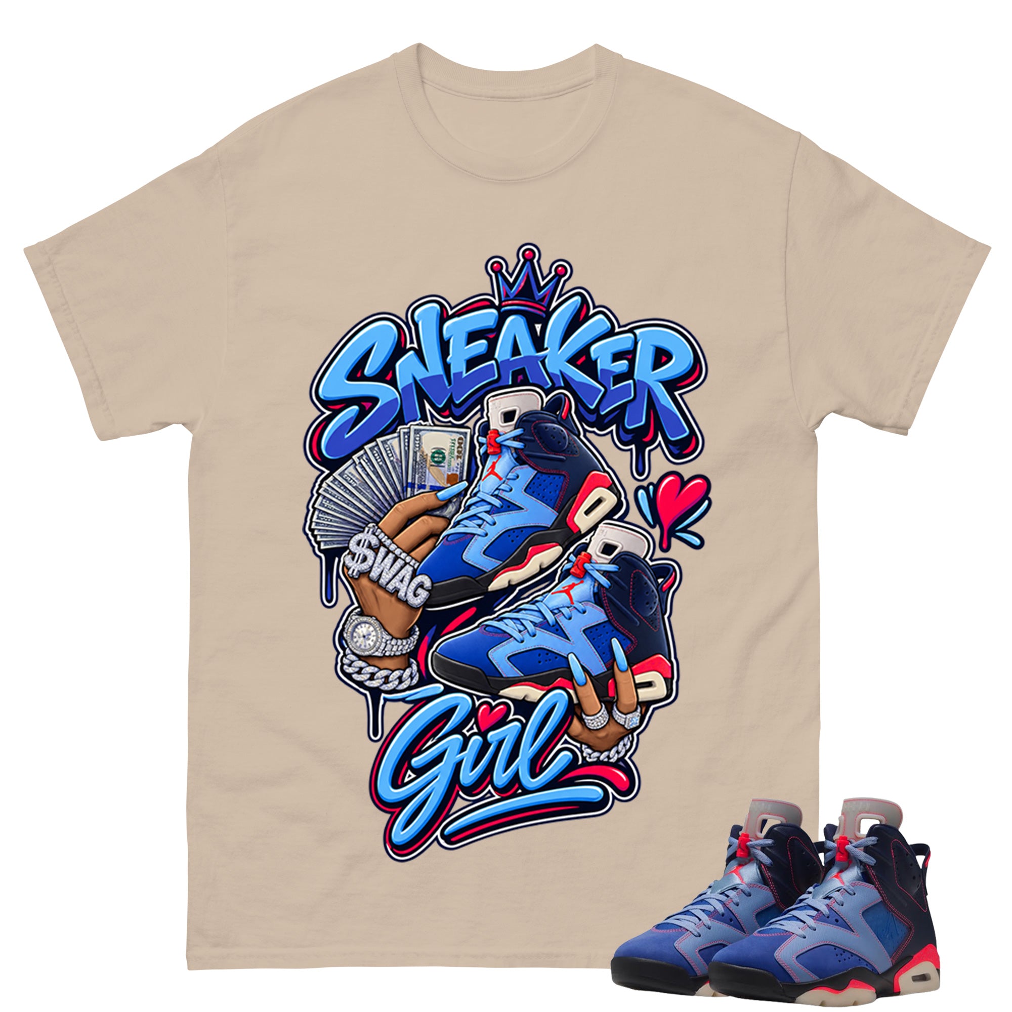 Sneaker Girl Shirt To Match Air Jordan 6 x Awake NY Midnight Navy Unisex Cotton Graphic Tee