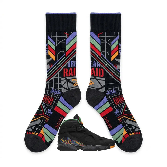 Tinker Air Raid Sneaker Match Socks – Air Jordan 8 Retro Inspired Mid-Calf Crew Socks Hover Image