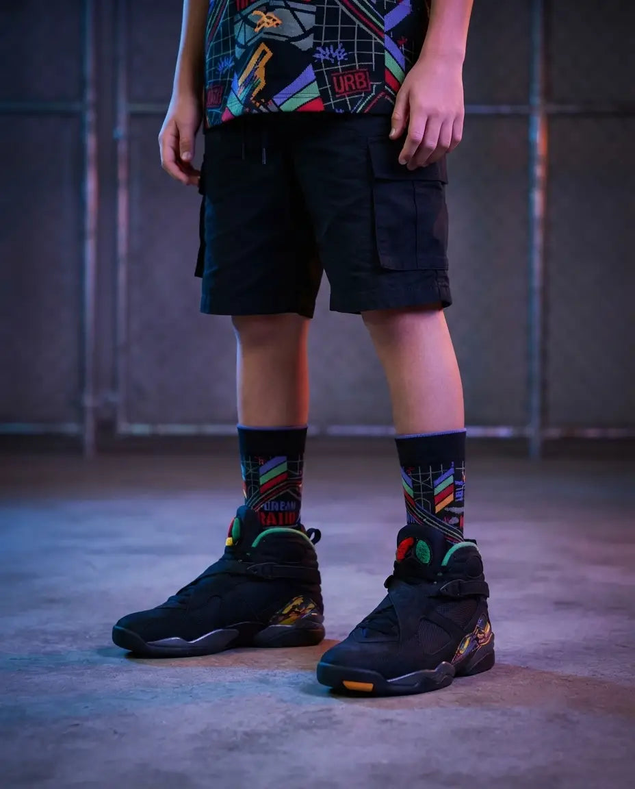 Tinker Air Raid Sneaker Match Socks – Air Jordan 8 Retro Inspired Mid-Calf Crew Socks