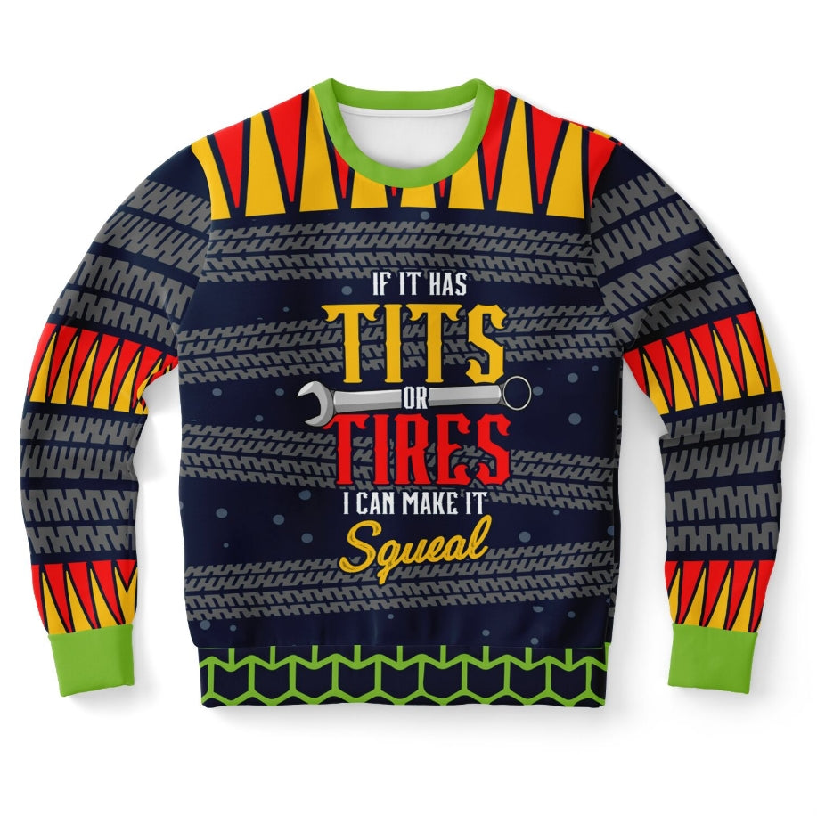 Tits or Tires Squeal Ugly Christmas Sweatshirt A Christmas Sweater Gifts For Men - Zillykick
