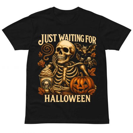 Just Waiting For Halloween Shirt – Funny Skeleton Pumpkin Retro Spooky Fall Shirt